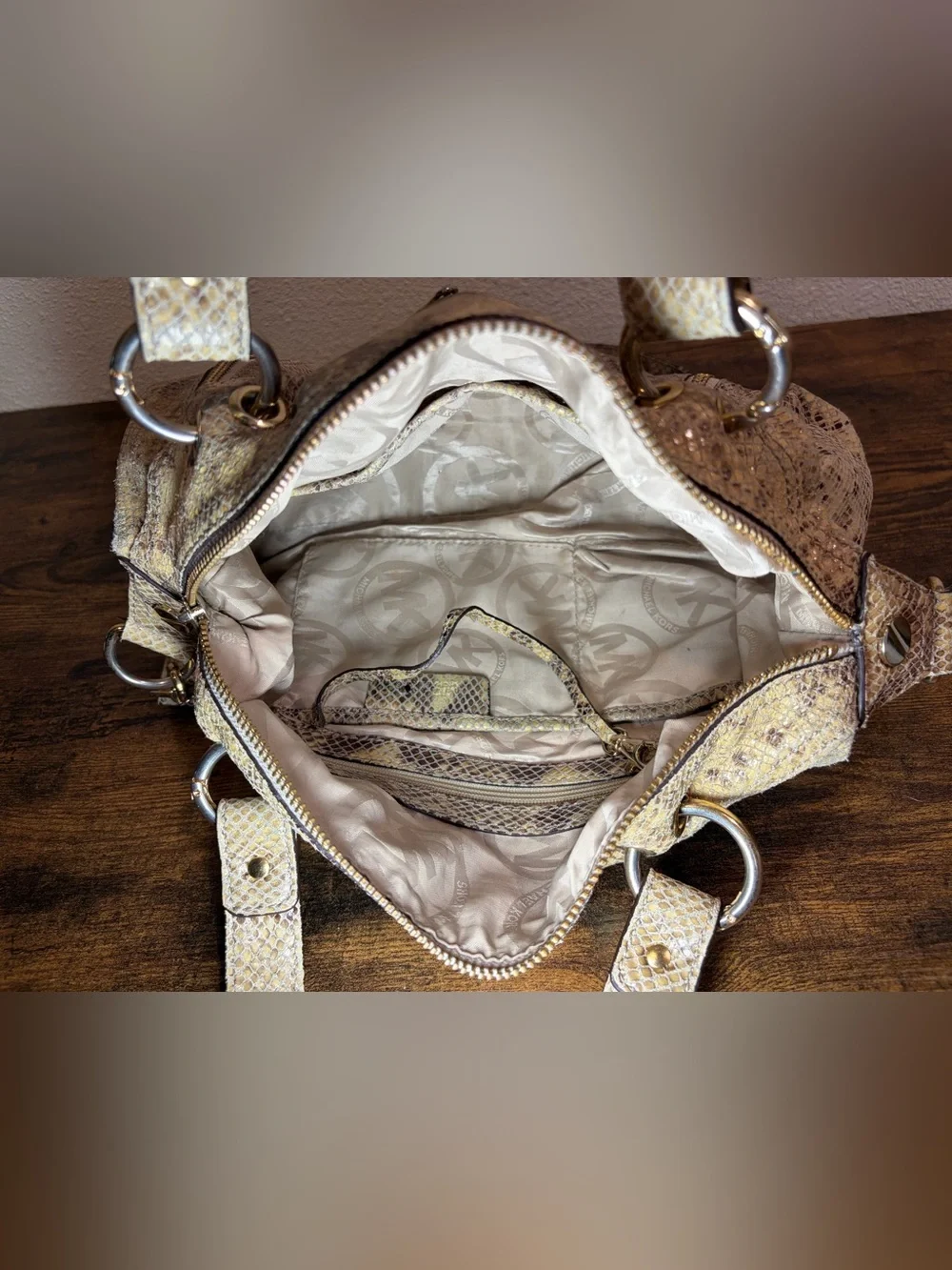 Michael Kors Neutral Snakeskin-Print Leather Crossbody Satchel